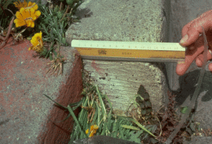 Замеры подвижки бордюра в городе Хейвард, Калифорния, США, 1979 год.